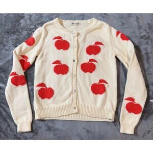 Hello Simone Size 10 Girl Kid Sweater Cardigan Apples 100% Organic Combed Cotton
